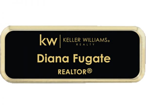 JustClickKW - Keller Williams - Black with Gold Lettering Name Badge - kw5-nb